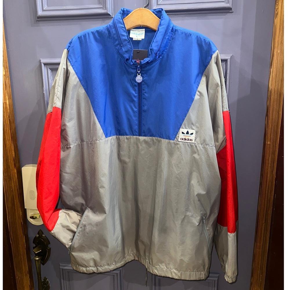Vintage Adidas Colorblock Windbreaker Half Zip Jacket Blue Silver Red Mens‎ XXL